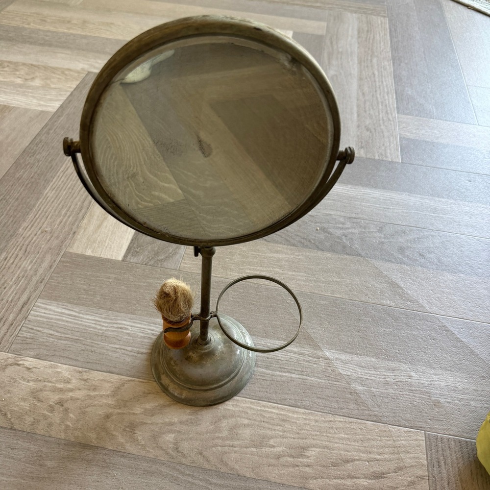 Antique Apollo Metal Shaving Stand Adjustable Tilting Mirror with Brush Holder